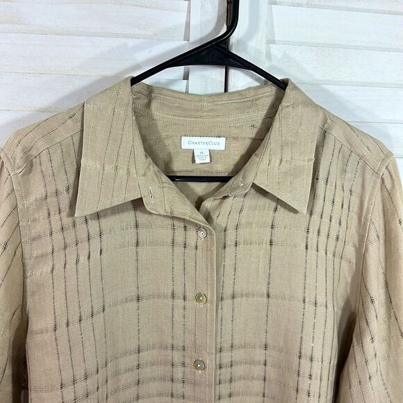 Charter Club Linen Blouse 14 Top Beige Neutral NWOT - Picture 6 of 13